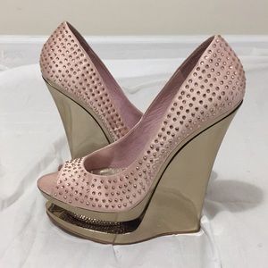 Light Pink/Rose Gold Peep Toe Wedges
